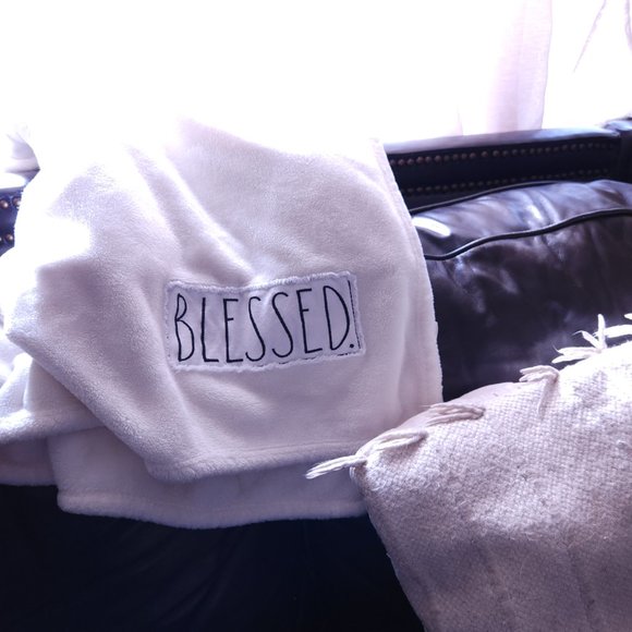 Rae Dunn Other - Rae Dunn. Soft Plush White Throw Blanket w/Blessed Patch